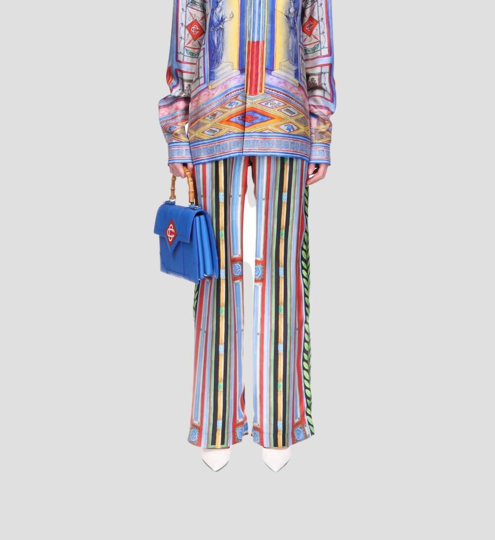 NEW CASABLANCA le palais en fleur silk trousers in multicolor